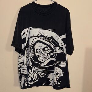 Osiris 2XL Black Graphic T-Shirt with Grim Reaper Design Y2K